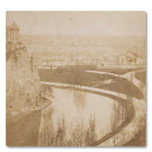 Photographie des Buttes-Chaumont, vers 1865. Tirage albuminé, format carte de visite. photo originale photographie, photo, buttes-chaumont, 1865, tirage, albumine, carte de visite, parc, paris, xixe