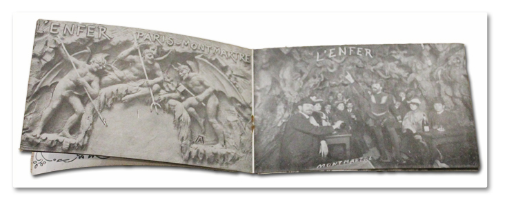 ALEXANDER. L’enfer. Attraction unique. Paris-Montmartre. c. 1910. Carnet de 4 cartes postales du cabaret du boulevard de Clichy alexander, l'enfer, attraction, paris, montmartre, boulevard clichy, cabaret, diable, atget