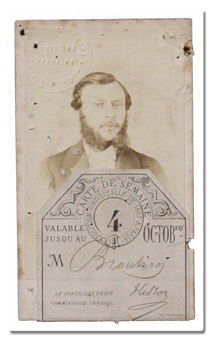 paris, exposition universelle, 1867, carte de semaine, gaste, carte de visite, photo d'identite, entree, abonnement, document ancien