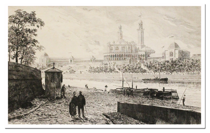 paris, exposition universelle, 1878, henri toussaint, trocadero, eau-forte, gravure, estampe, chaillot