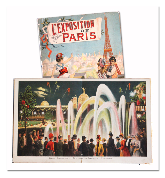 paris, exposition universelle, 1889, livre ancien, van meer, haarlem, hollande, chromolithographie, enfantina, tour eiffel
