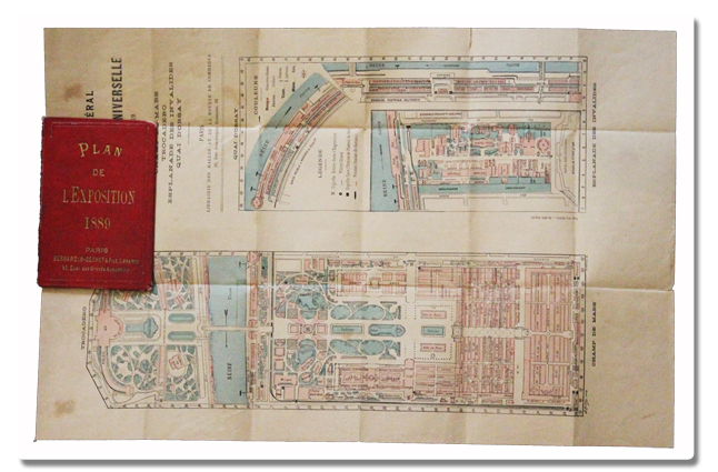 Plan général de l’Exposition universelle. Paris 1889. Champ-de-Mars, Trocadero, Esplanade des Invalides, Quai d’Orsay. Paris, Bernardin-Béchet & Fils, 1889 paris, exposition universelle, 1889, plan general, bernardin bechet, tour eiffel, champ de mars, invalides, couleurs, depliant