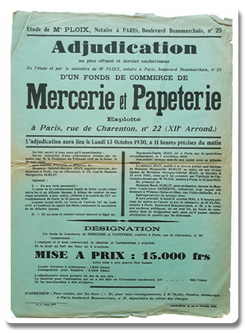 paris, placard, vente, annonce, rue de charenton, paris 12, mercerie, 1930, vieux papiers, affiche