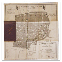 Plan publicitaire dépliant : J. POULAIN. Cimetière du Père Lachaise dit de l’Est. Paris, Imp. Millot et Antoine, 13 rue de Médicis, c. 1920 maison poulain, cimetiere, pere lachaise, paris, millot et antoine, 1920, plan, roquette