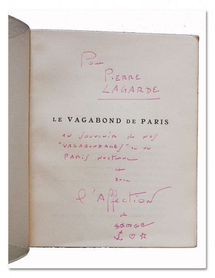 serge, vagabond de paris, librairie des champs elysees, 1951, edition originale, envoi autographe, lithographies, dignimont, touchagues, oberle