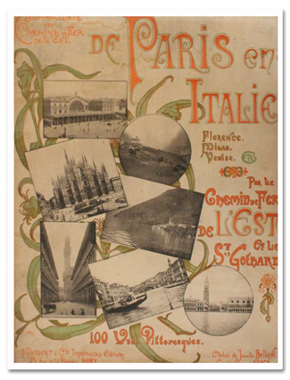 de paris en italie, chemin de fer de l'est, saint gothard, nancy, bergeret, 1900, livre ancien, album, photo